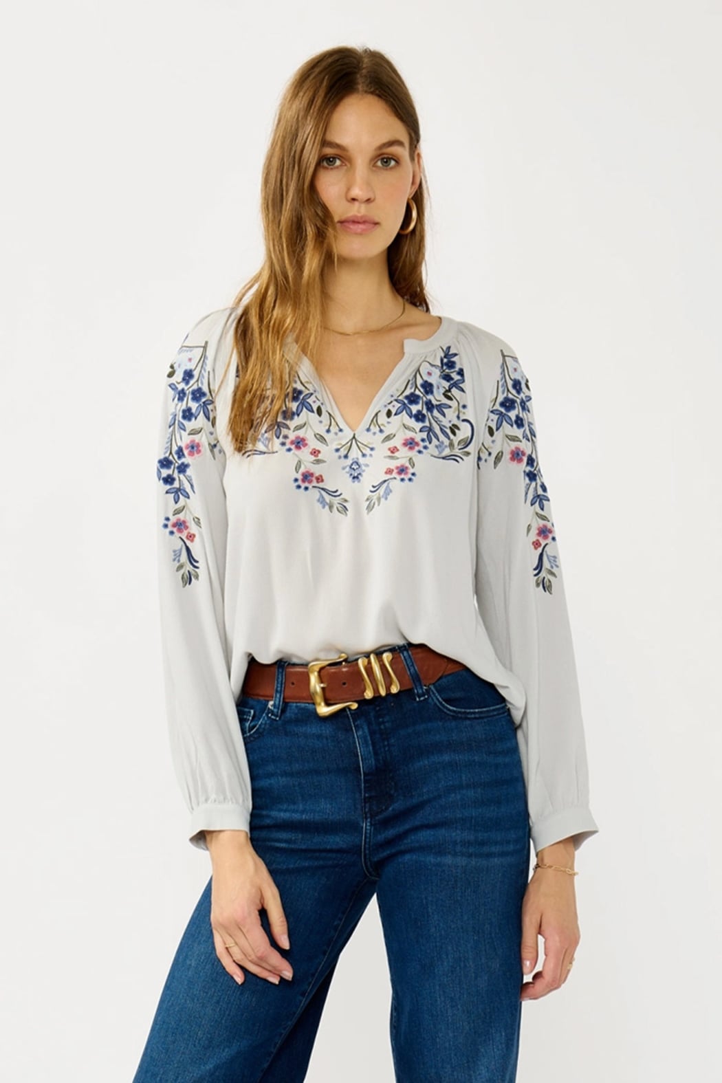 Split-Neck Crepe Blouse