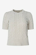 Stacia Short Sleeve Cable Knit Sweater in Dark Pink