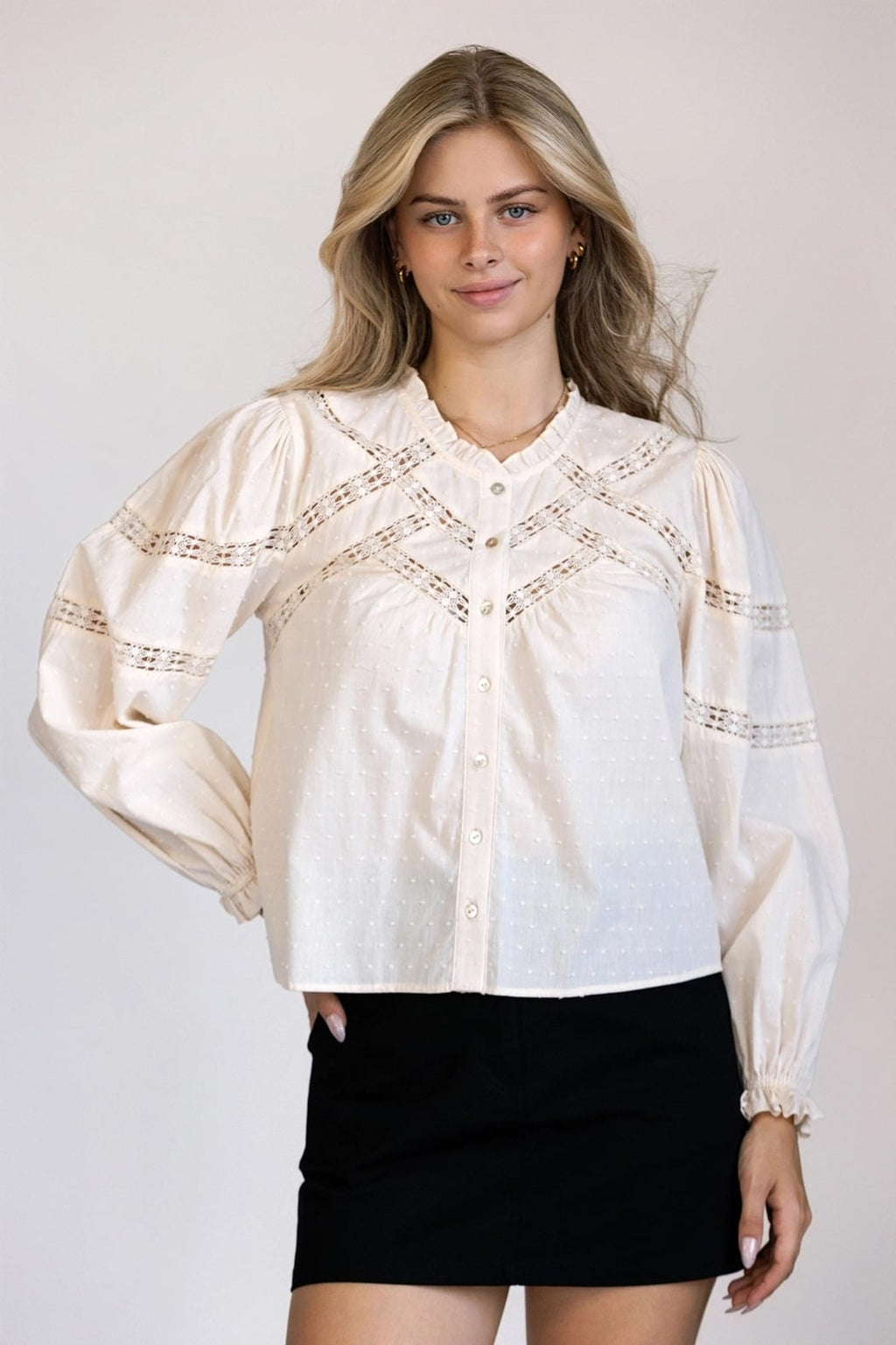 Swiss Dot Long Sleeve Blouse