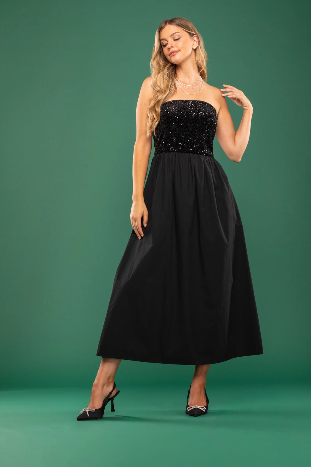 Strapless Sequin Top Maxi Dress