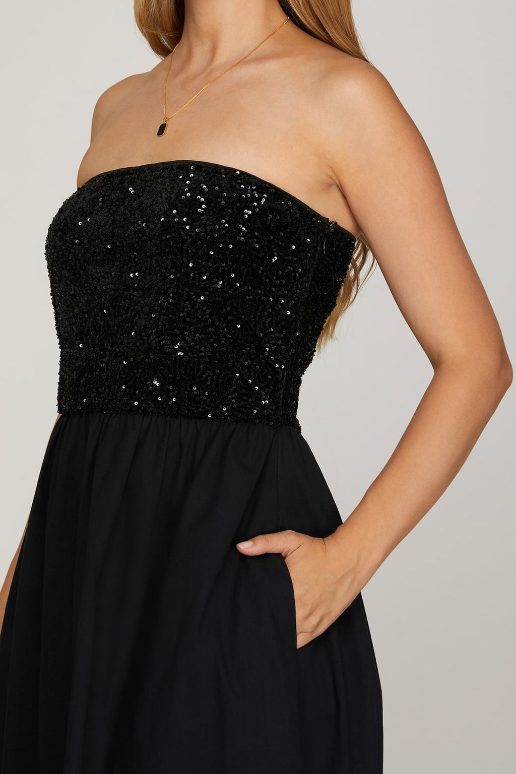 Strapless Sequin Top Maxi Dress