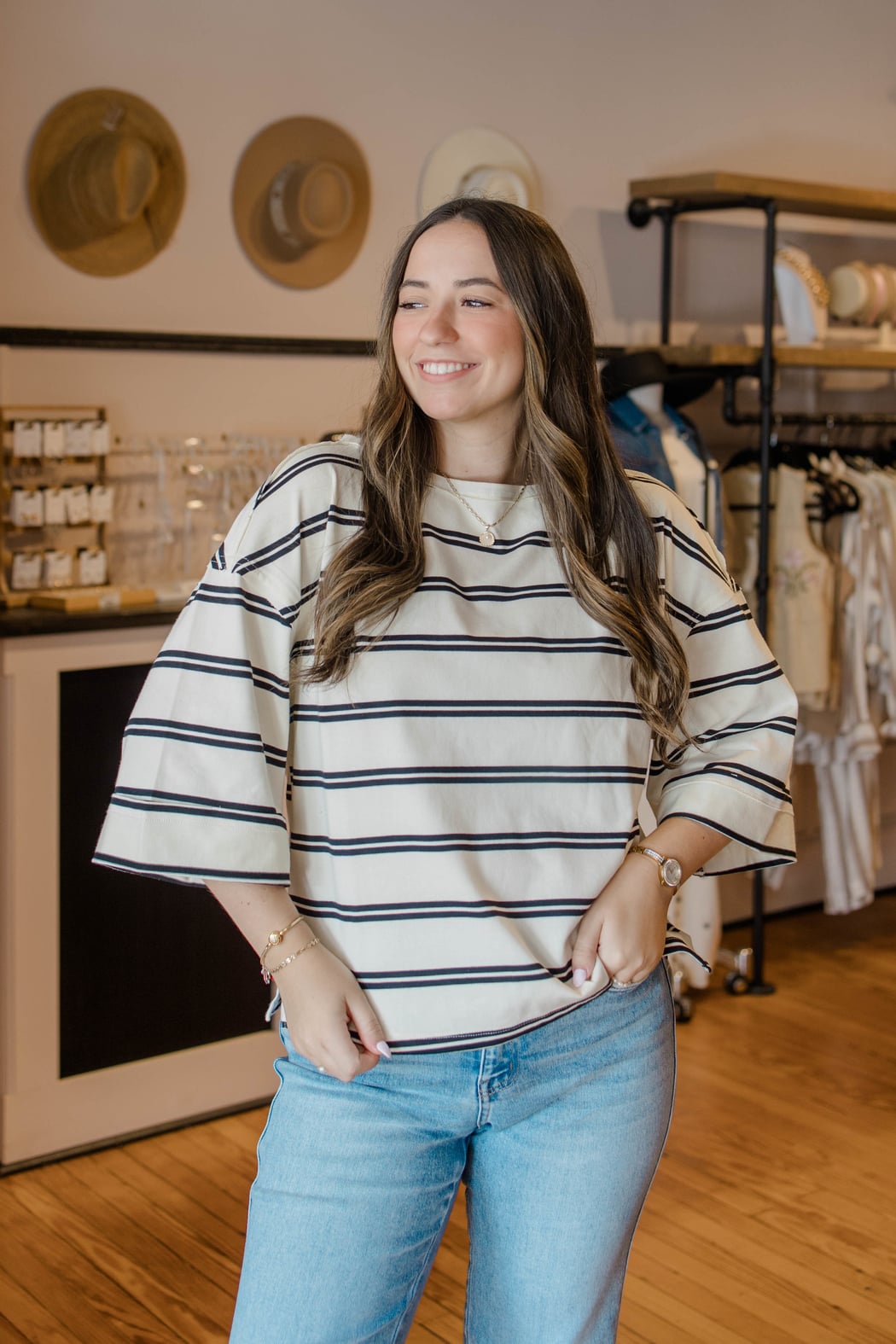 Stripe Cuff Sleeve Oversized Knit Top