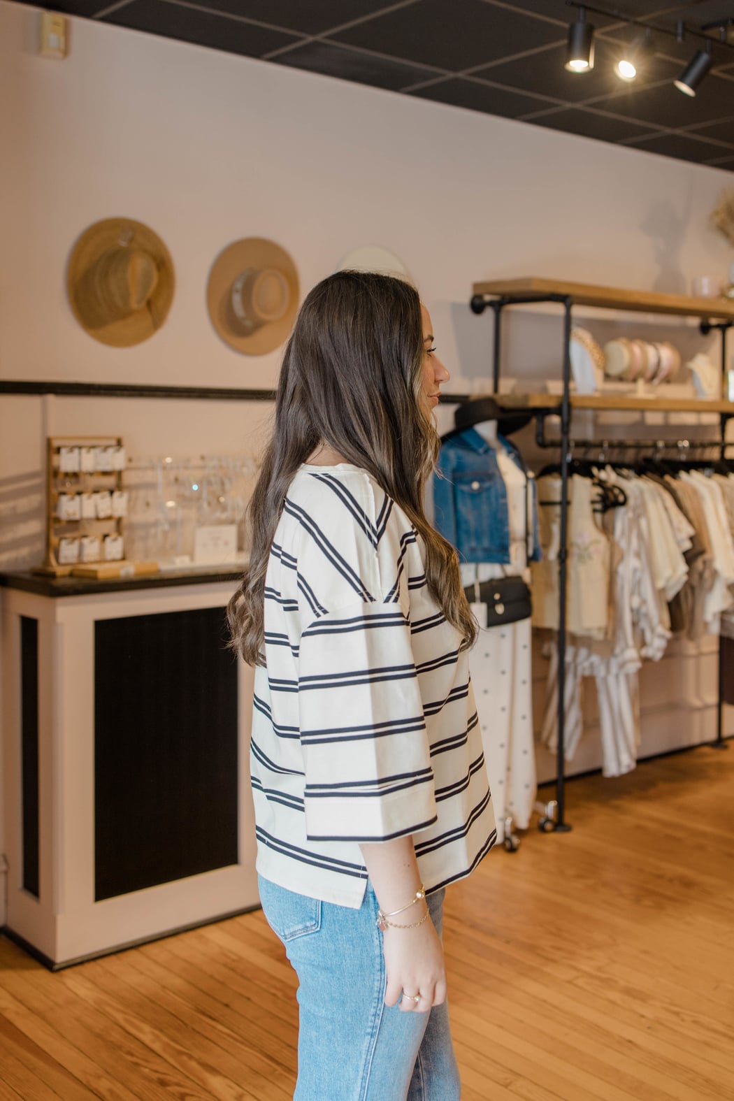 Stripe Cuff Sleeve Oversized Knit Top