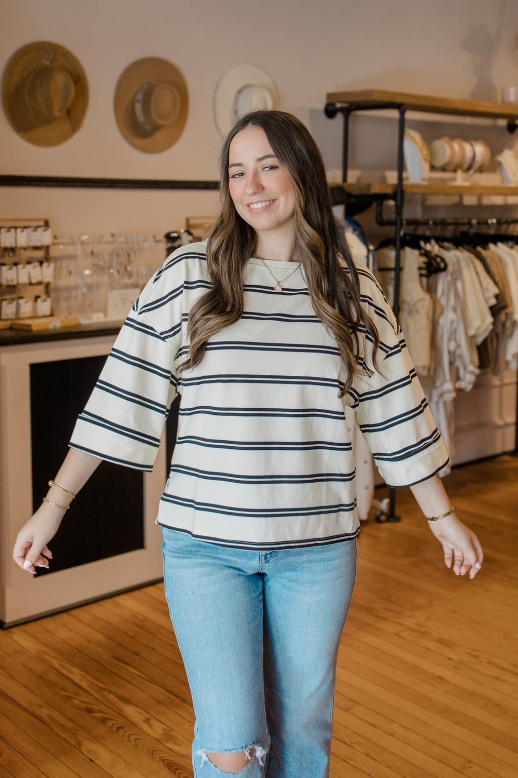 Stripe Cuff Sleeve Oversized Knit Top