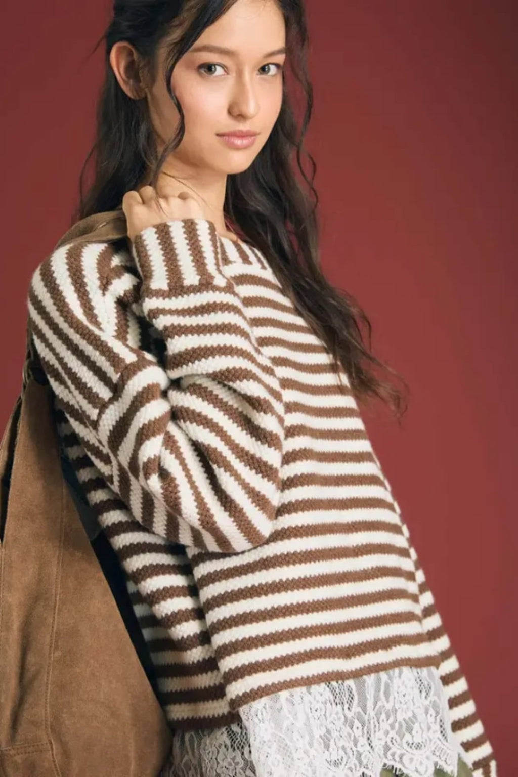 Stripe Lace Hem Top