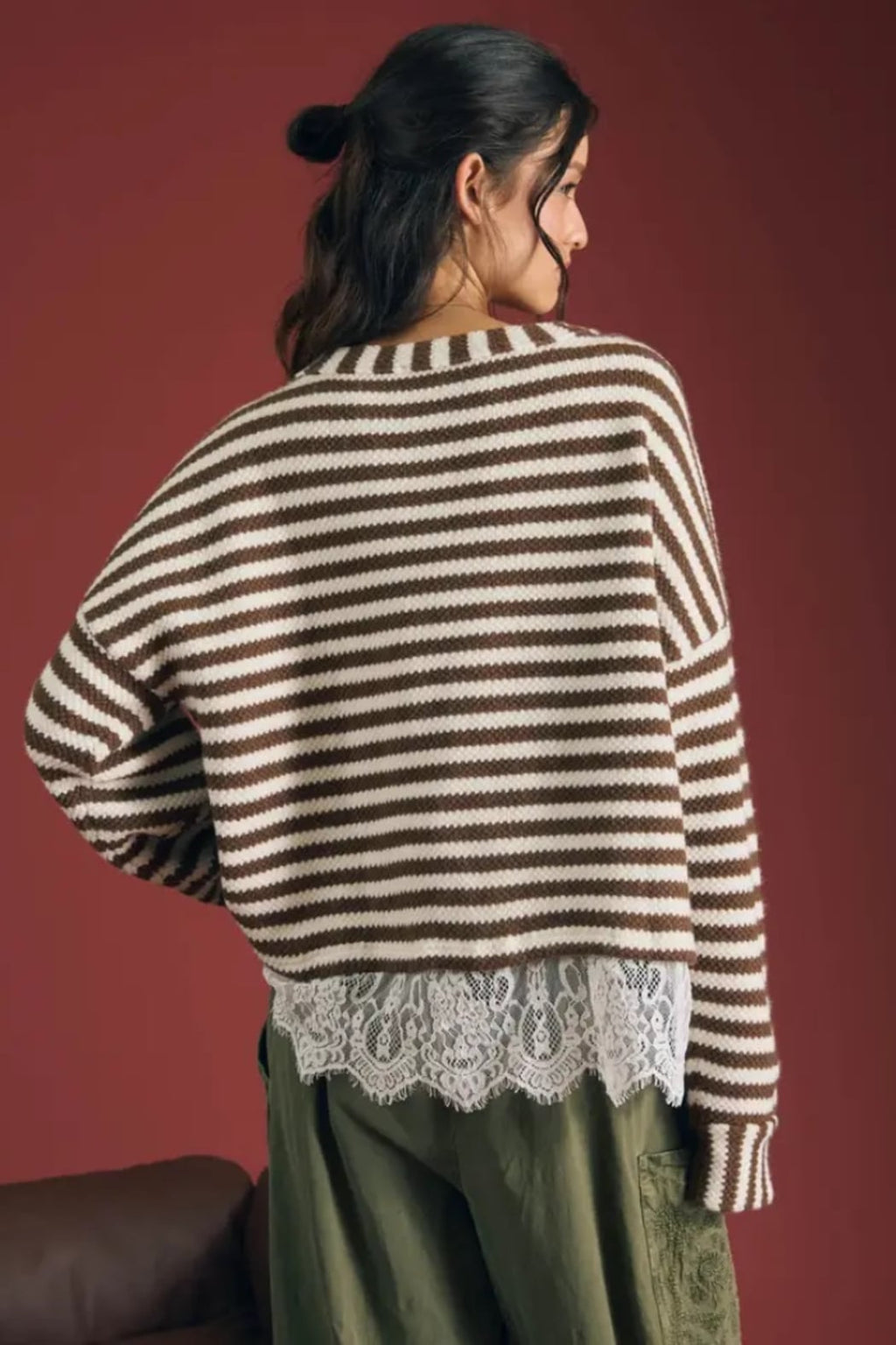 Stripe Lace Hem Top