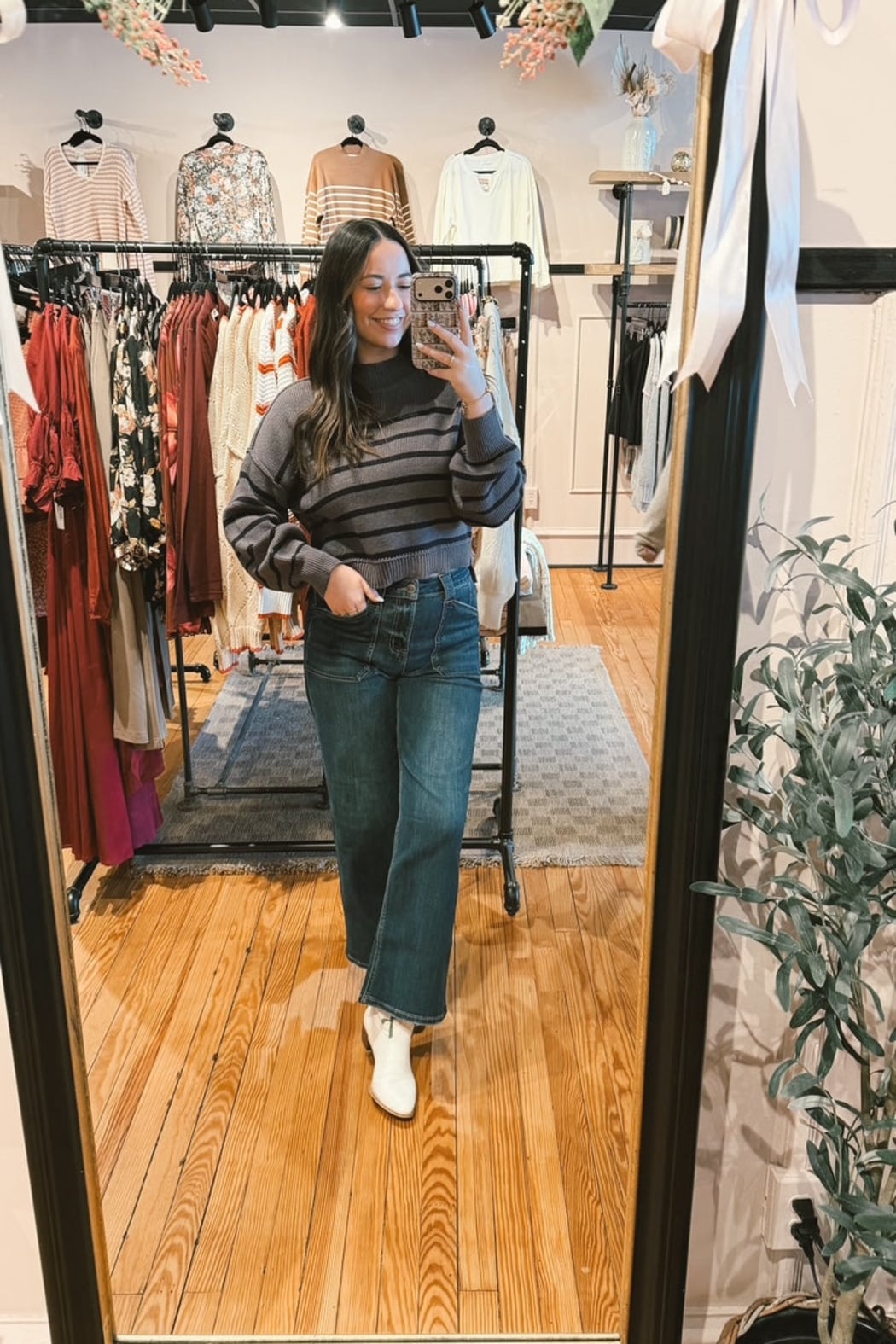 Stripe Mock Neck Drop Shoulder Sweater