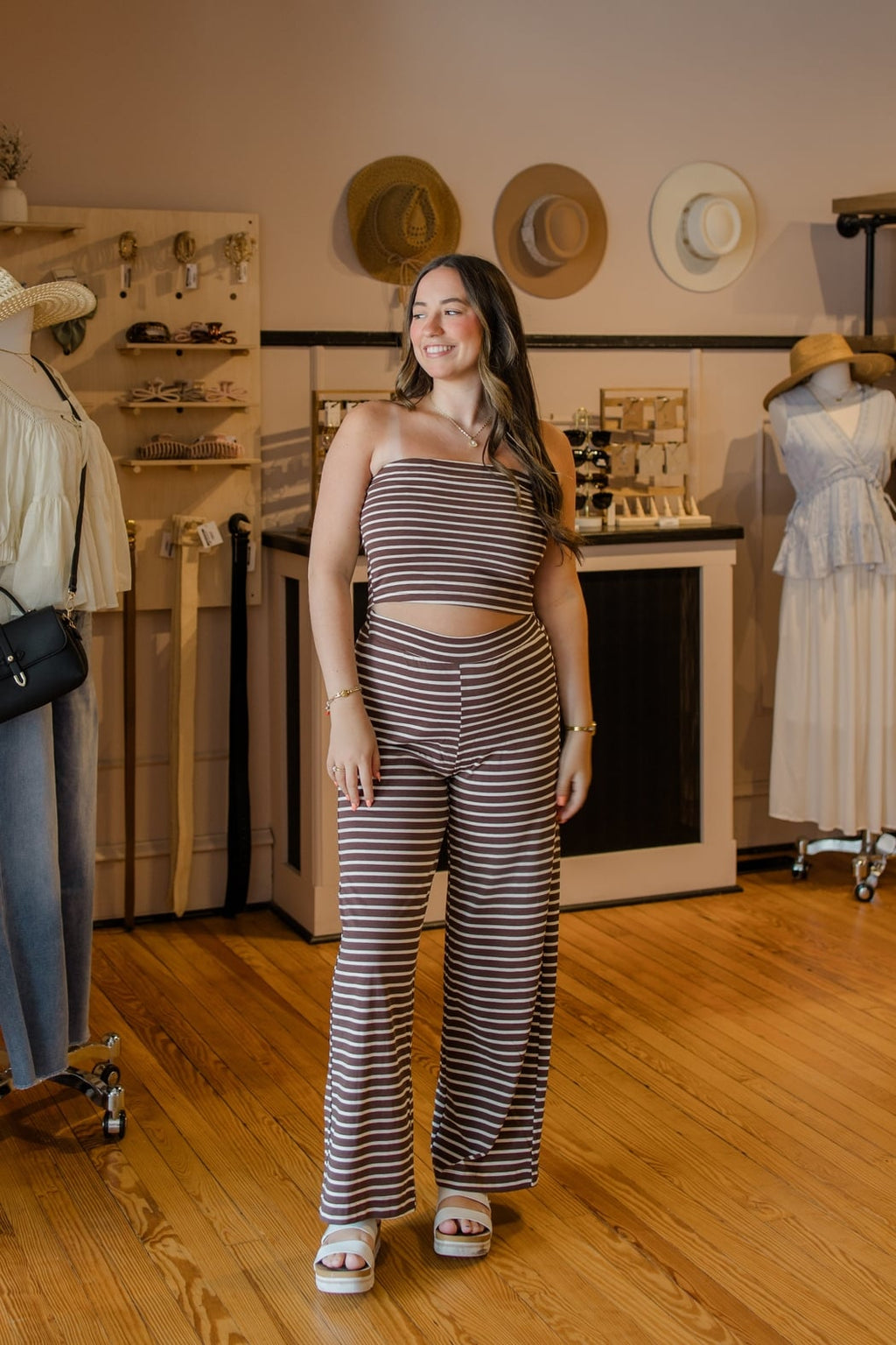Striped Knit Wide Leg Pants