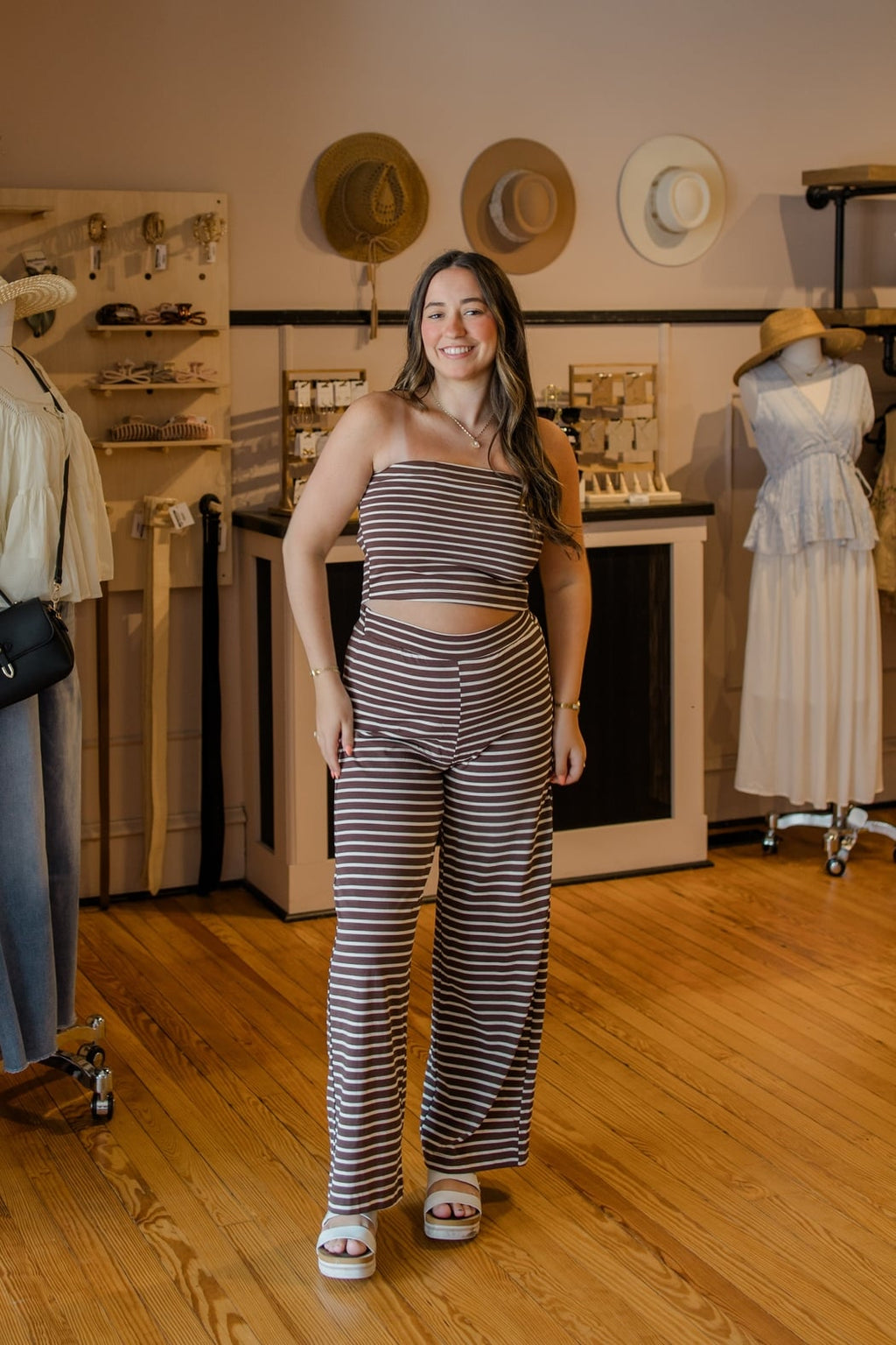 Striped Knit Wide Leg Pants
