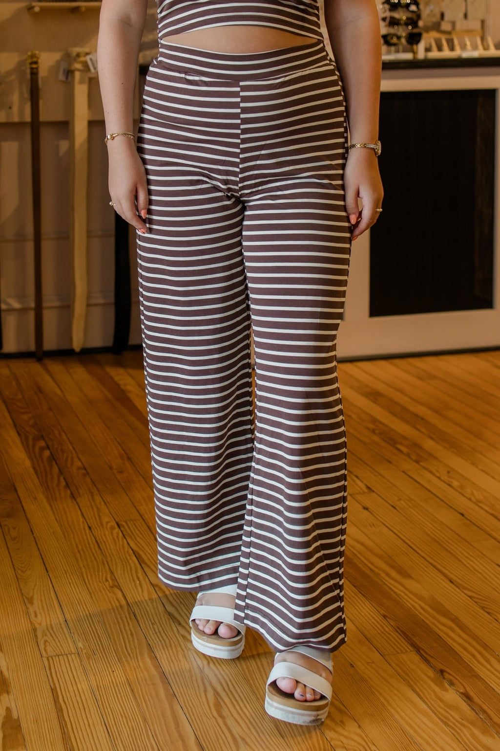 Striped Knit Wide Leg Pants