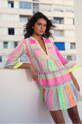 Striped Pastel V-Neck Kaftan Dress