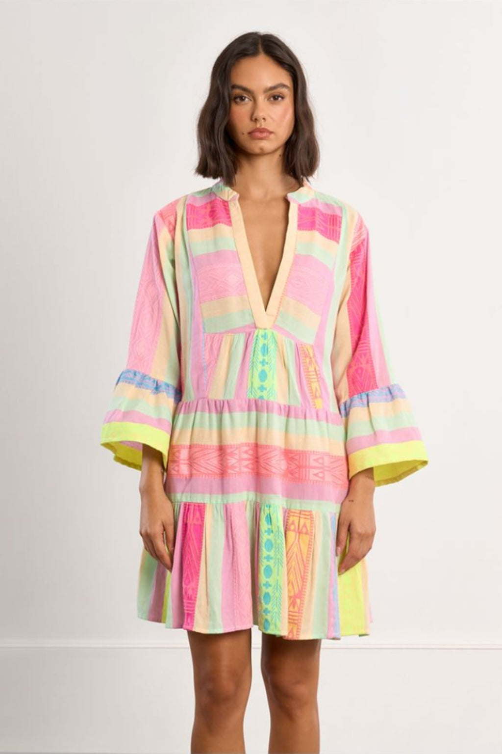 Striped Pastel V-Neck Kaftan Dress