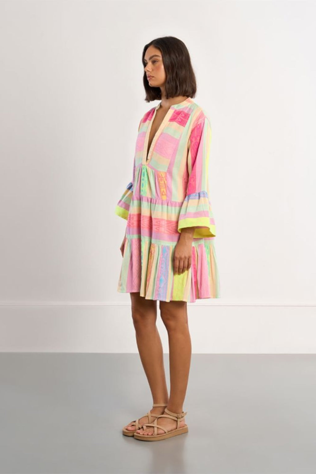 Striped Pastel V-Neck Kaftan Dress