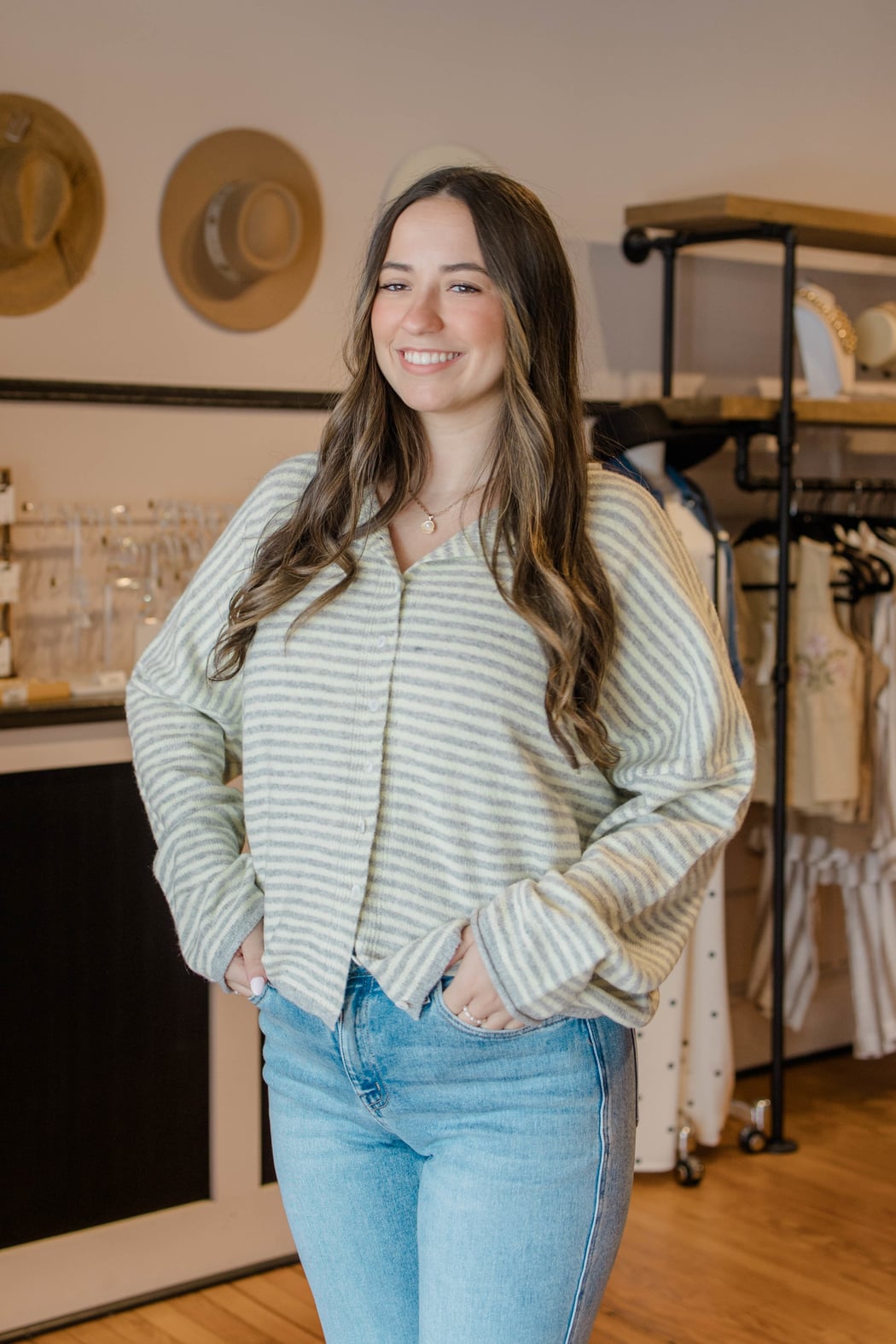 Striped Raw Edge Knit Cardigan