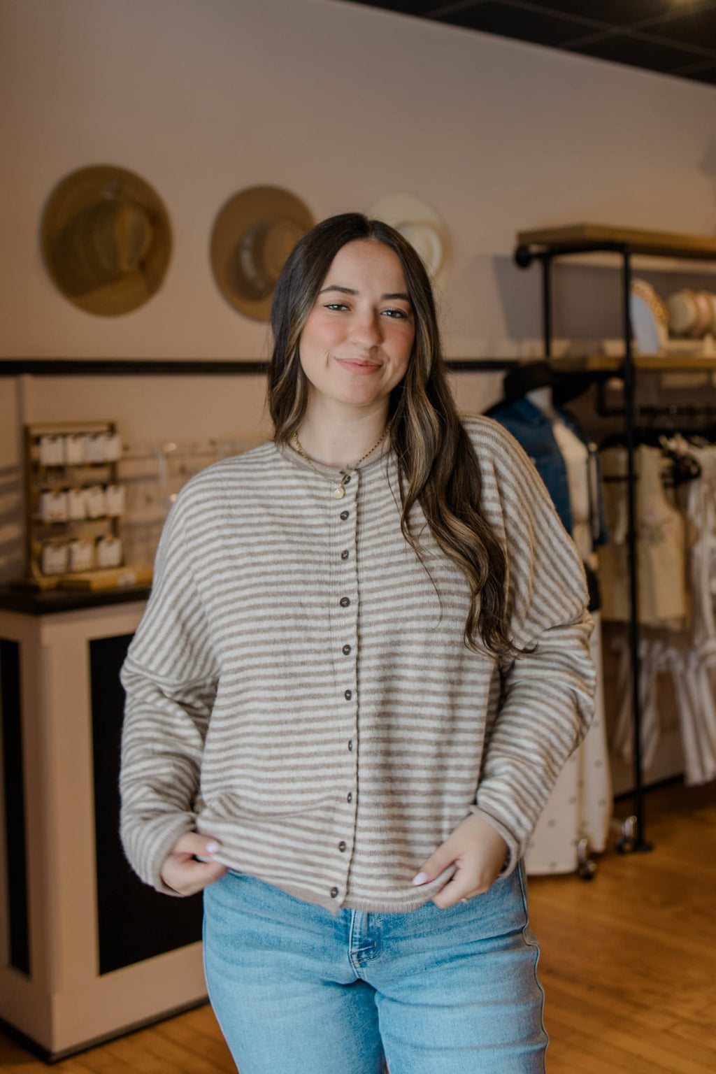 Striped Raw Edge Knit Cardigan