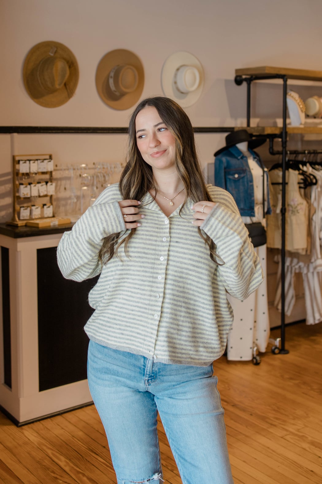 Striped Raw Edge Knit Cardigan