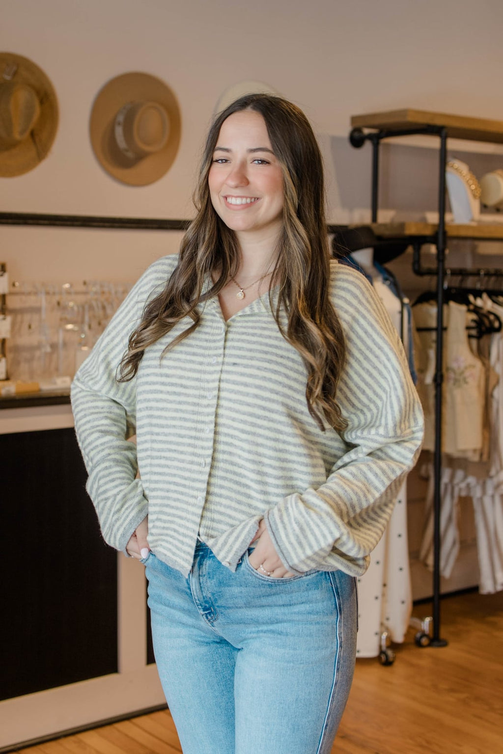 Striped Raw Edge Knit Cardigan