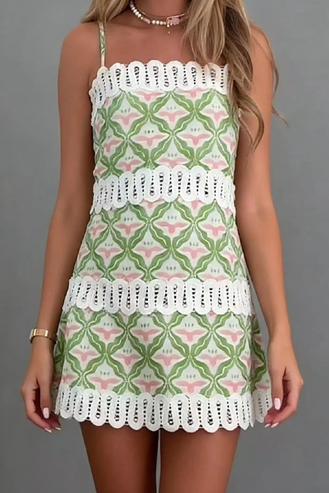 Green Geometric Print Dress