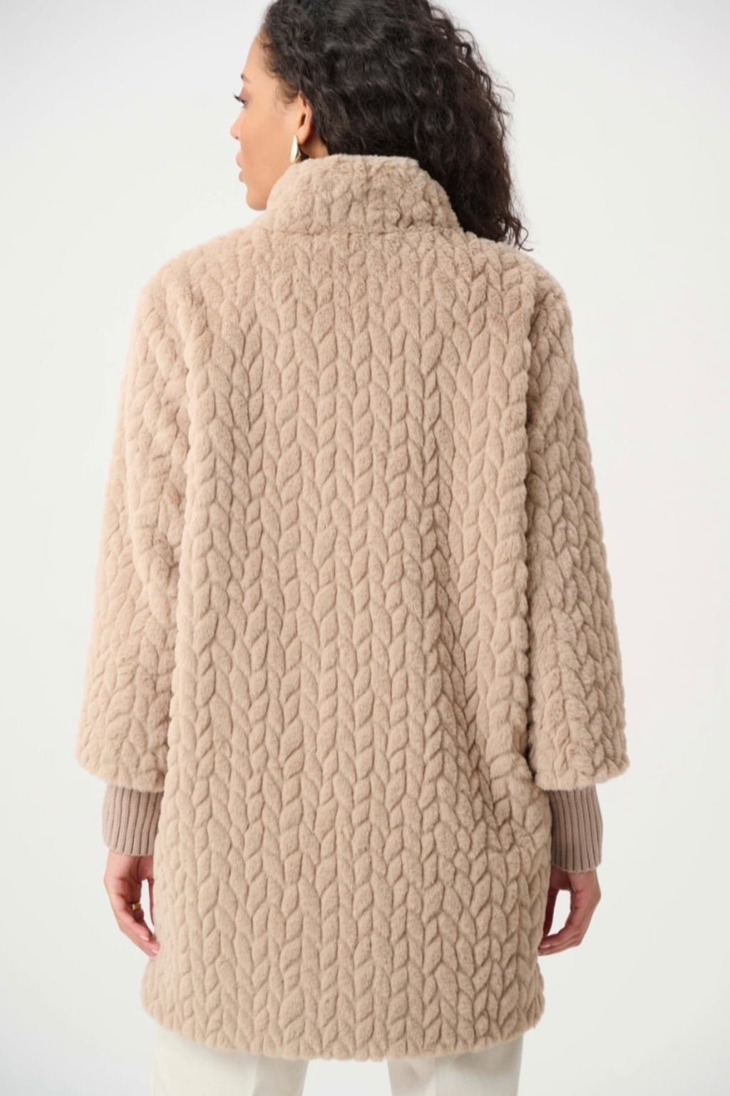 Textured Faux Fur Mock-Neck Coat