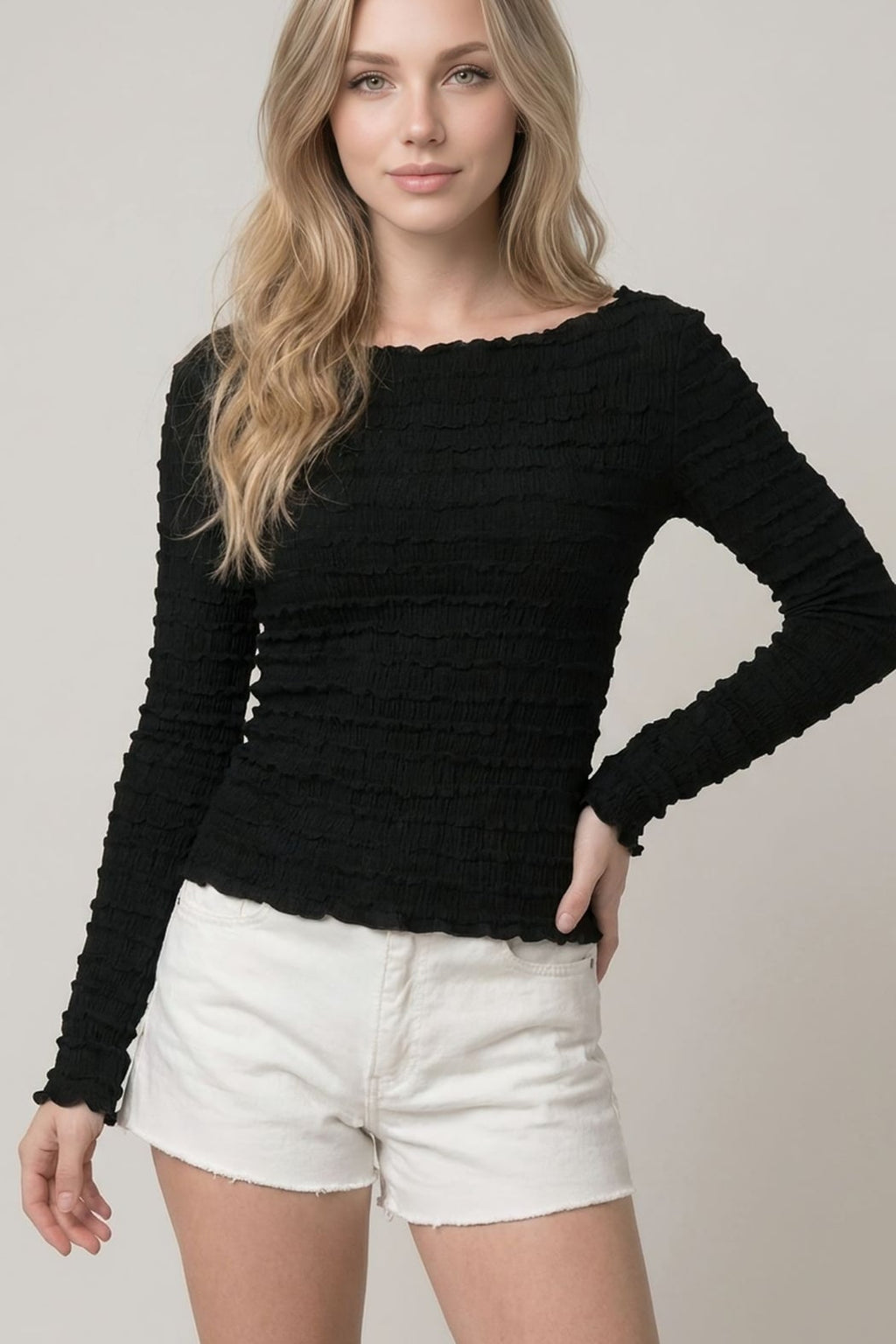 Textured Long Sleeve Top