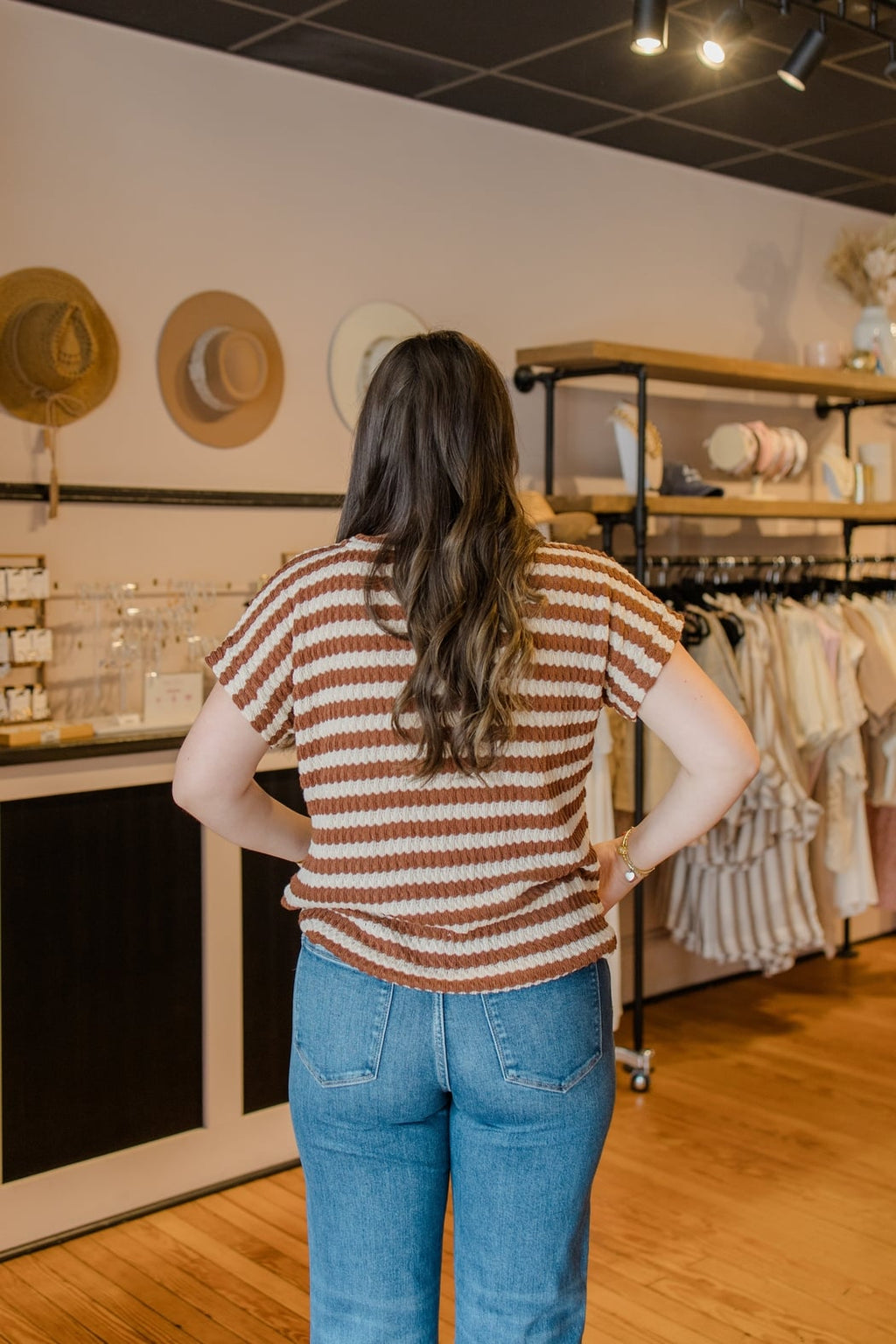 Textured Stripe Round Neck Top