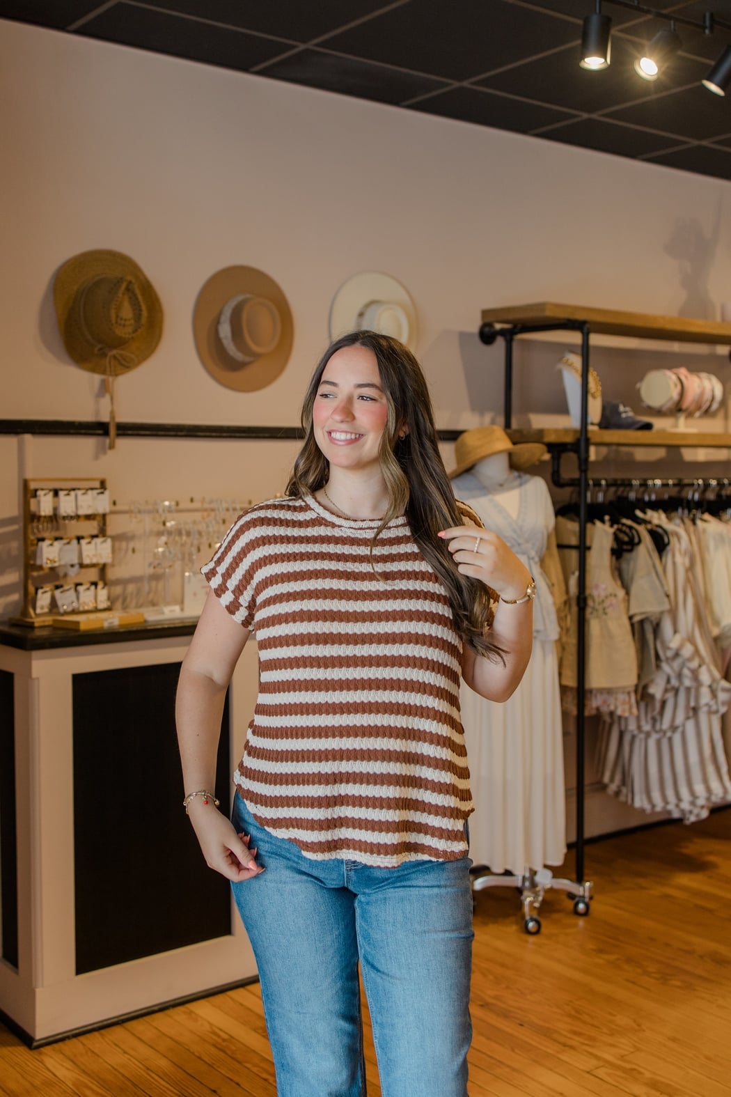 Textured Stripe Round Neck Top