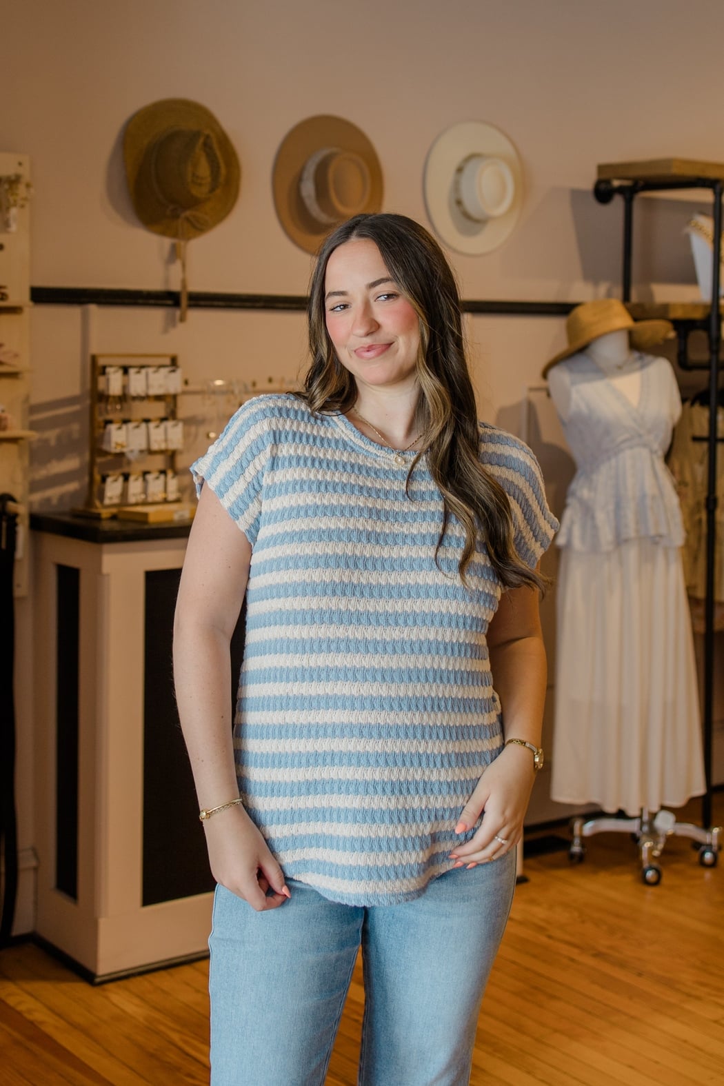 Textured Stripe Round Neck Top