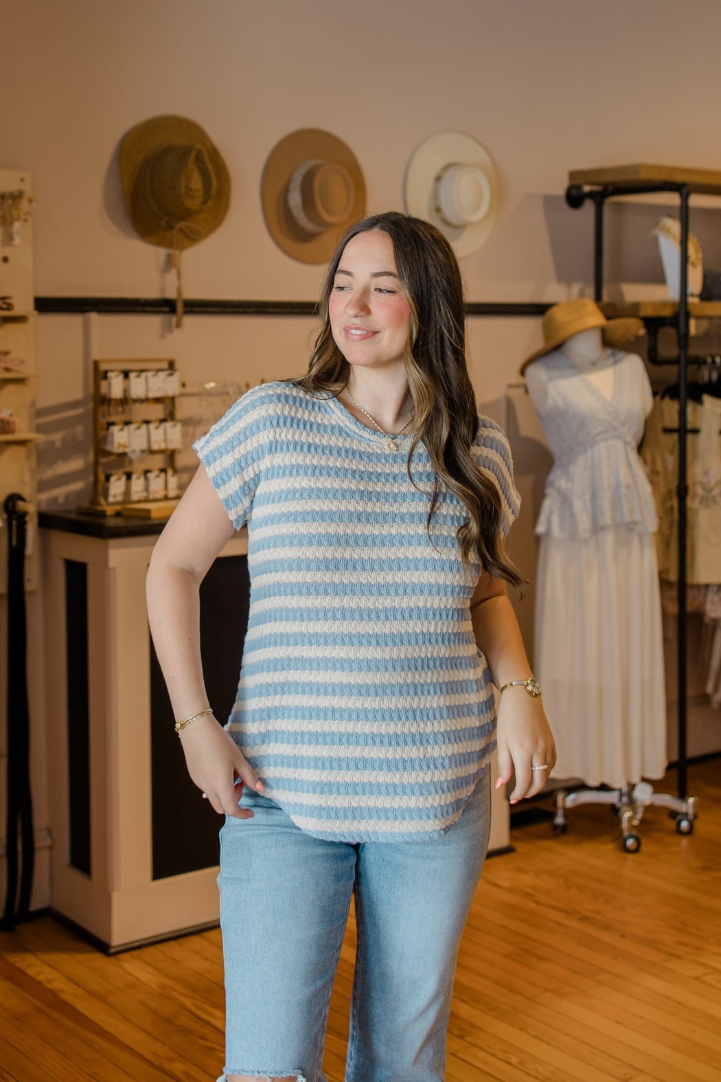 Textured Stripe Round Neck Top