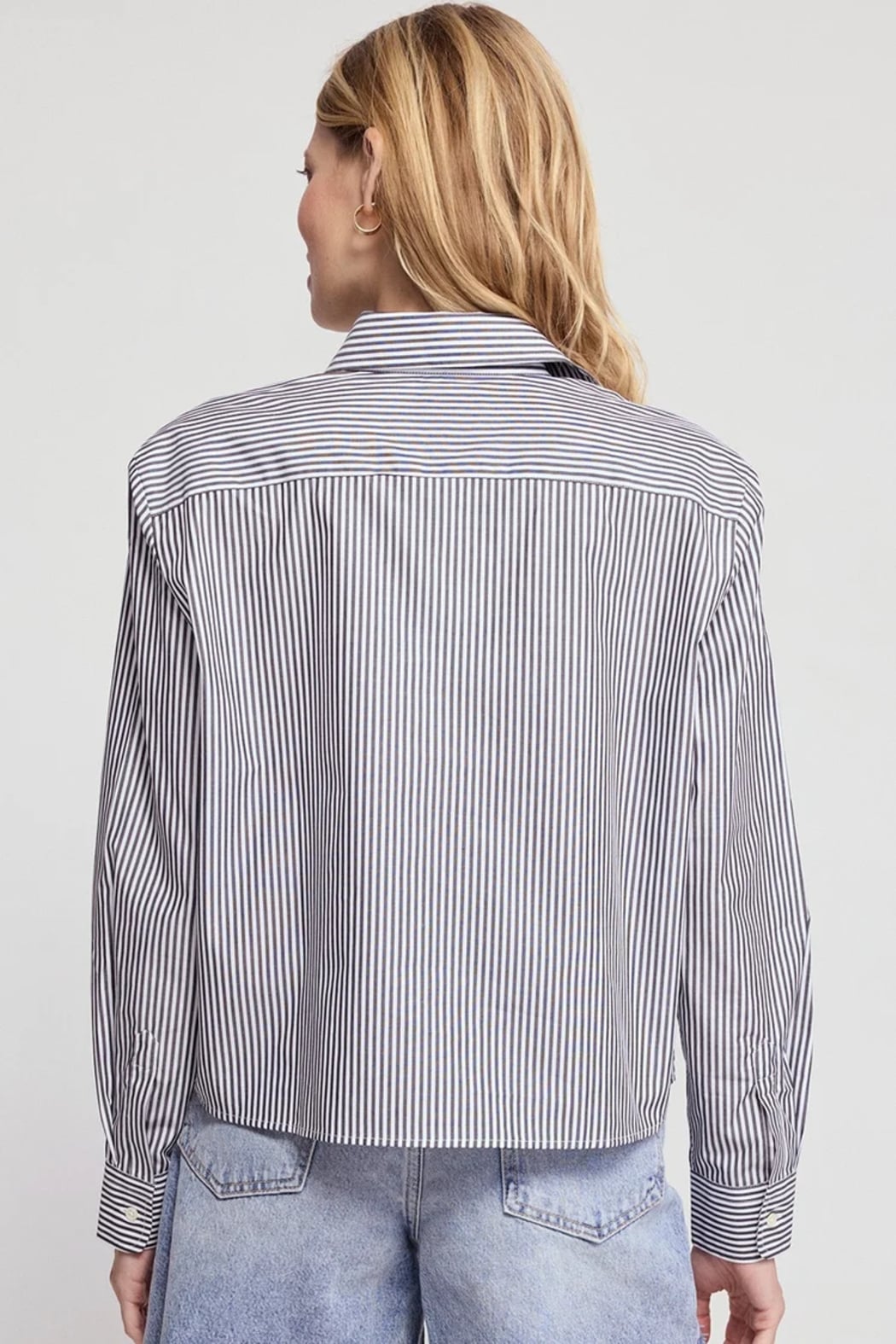The Long Sleeve Boxy Crop Top | Black & White Stripes