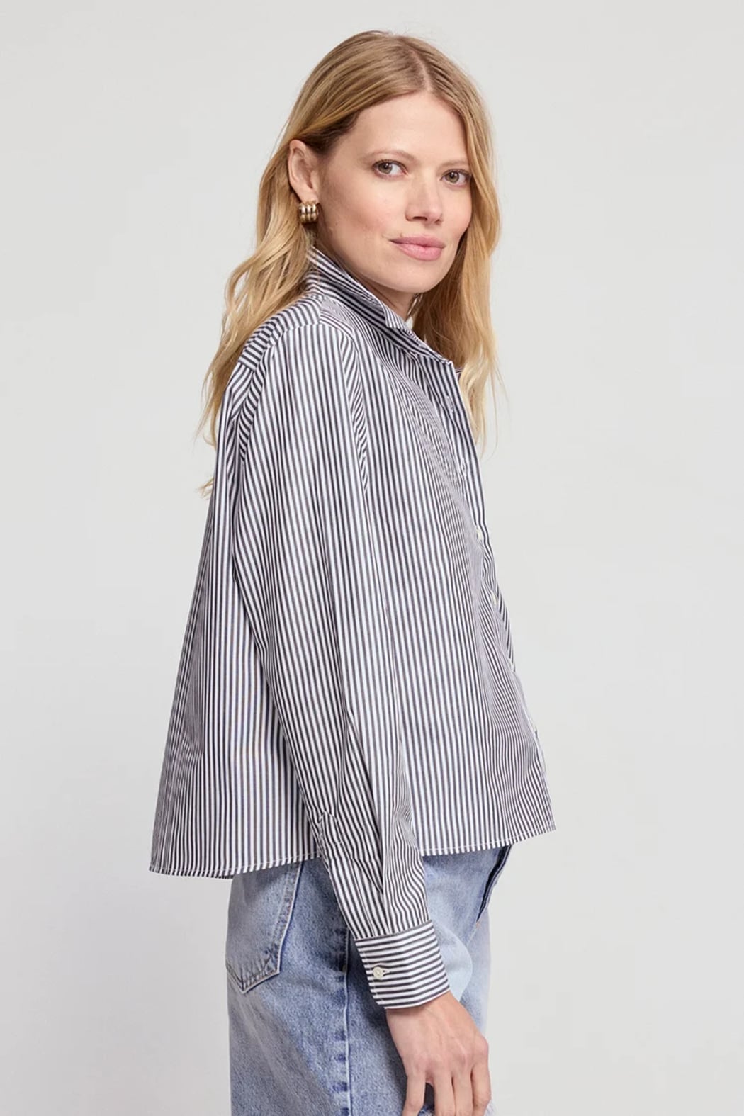 The Long Sleeve Boxy Crop Top | Black & White Stripes