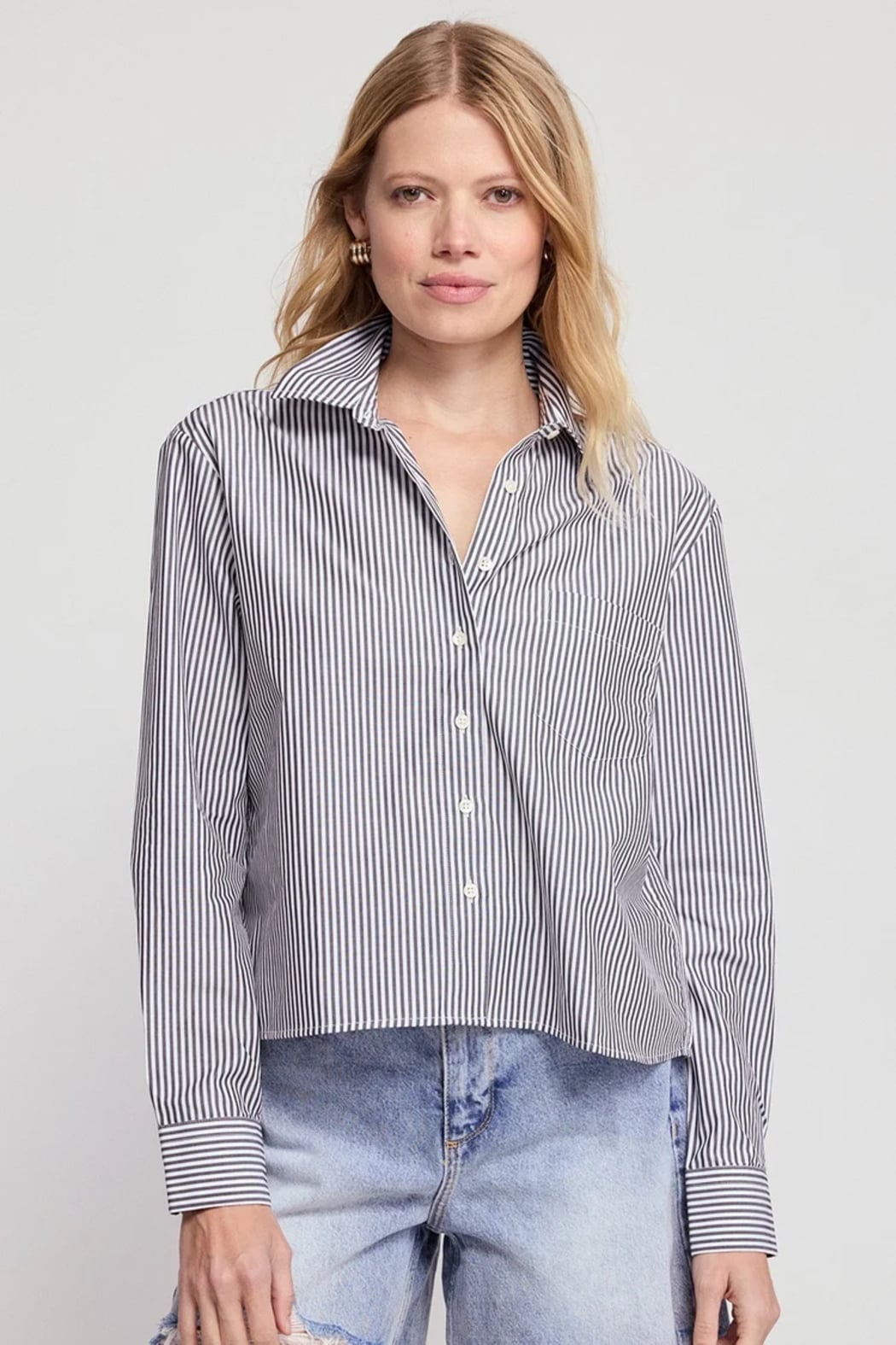 The Long Sleeve Boxy Crop Top | Black & White Stripes
