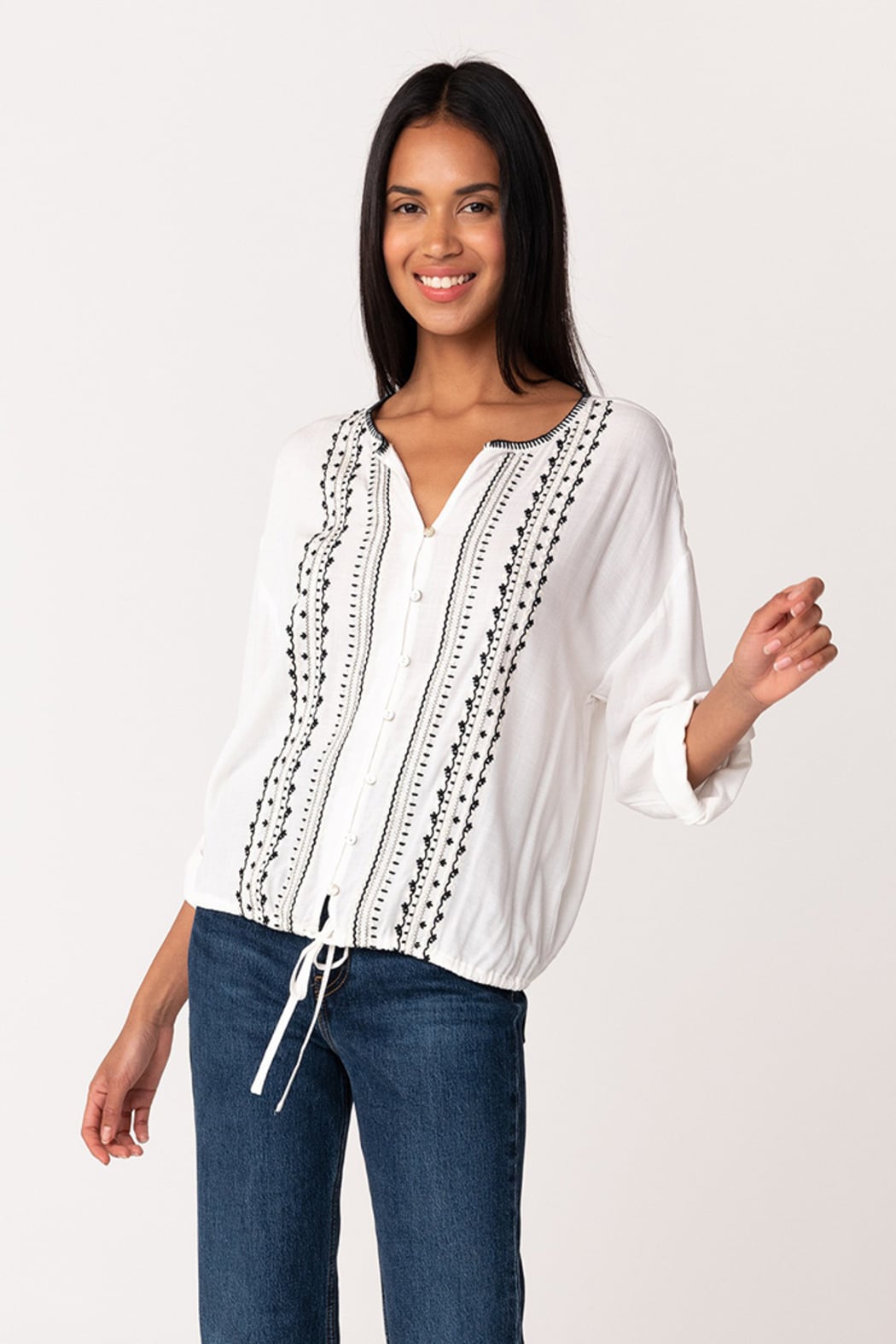 Tie-Hem Button Front Blouse