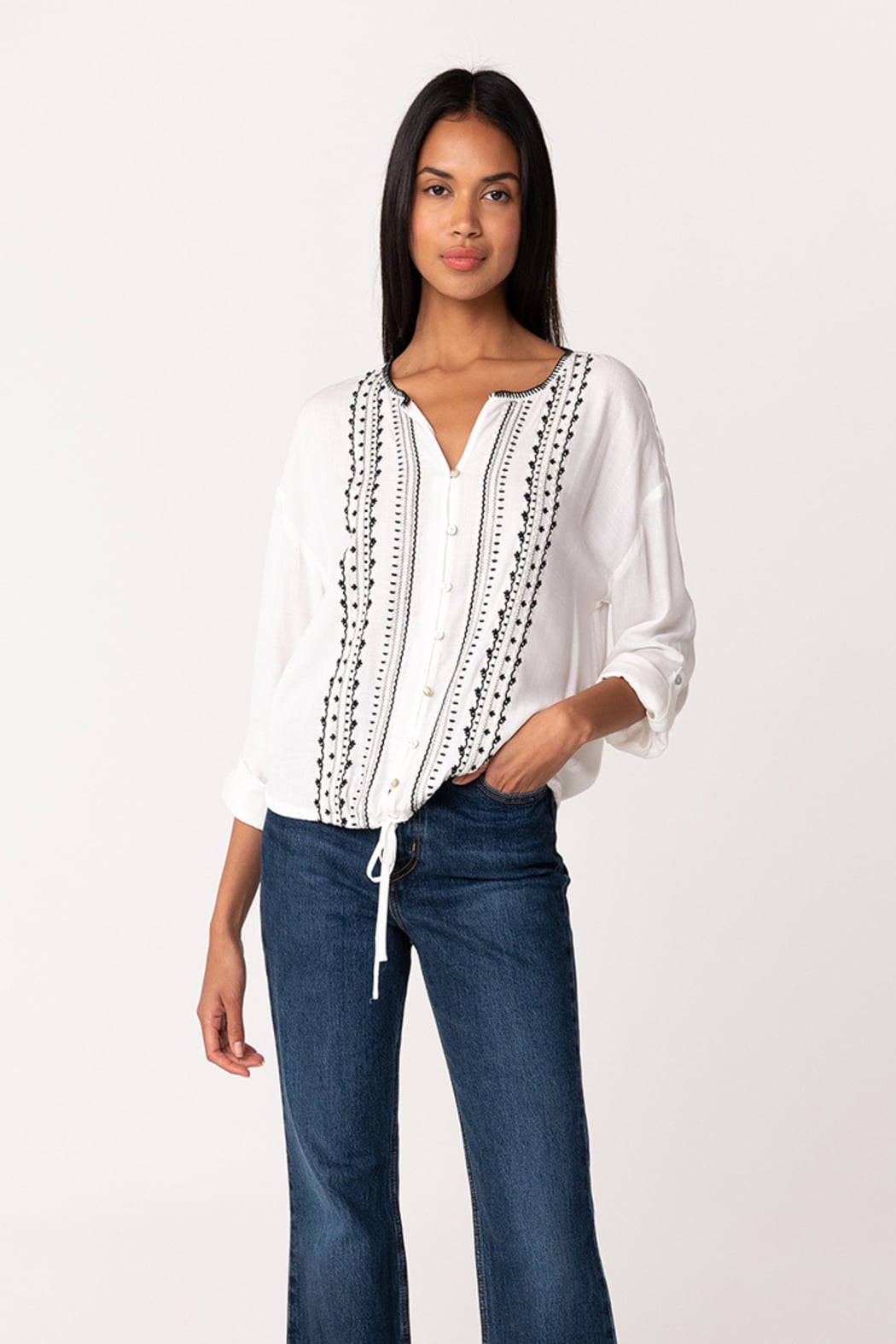 Tie-Hem Button Front Blouse