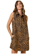 Tiger Button Down Shirt Dress with Pockets