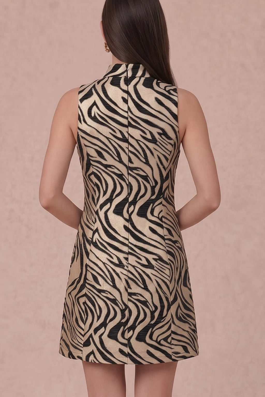 Tiger Jacquard Sleeveless Dress