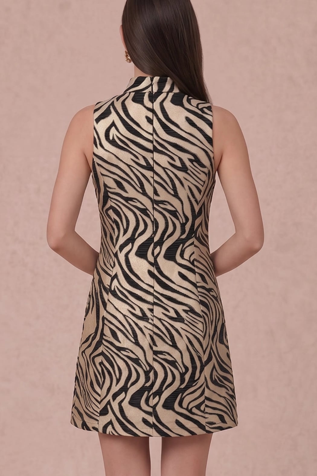 Tiger Jacquard Sleeveless Dress