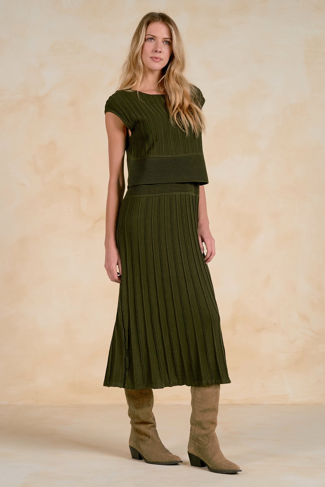 TWO-PIECE CAP SLEEVE MIDI DRESS