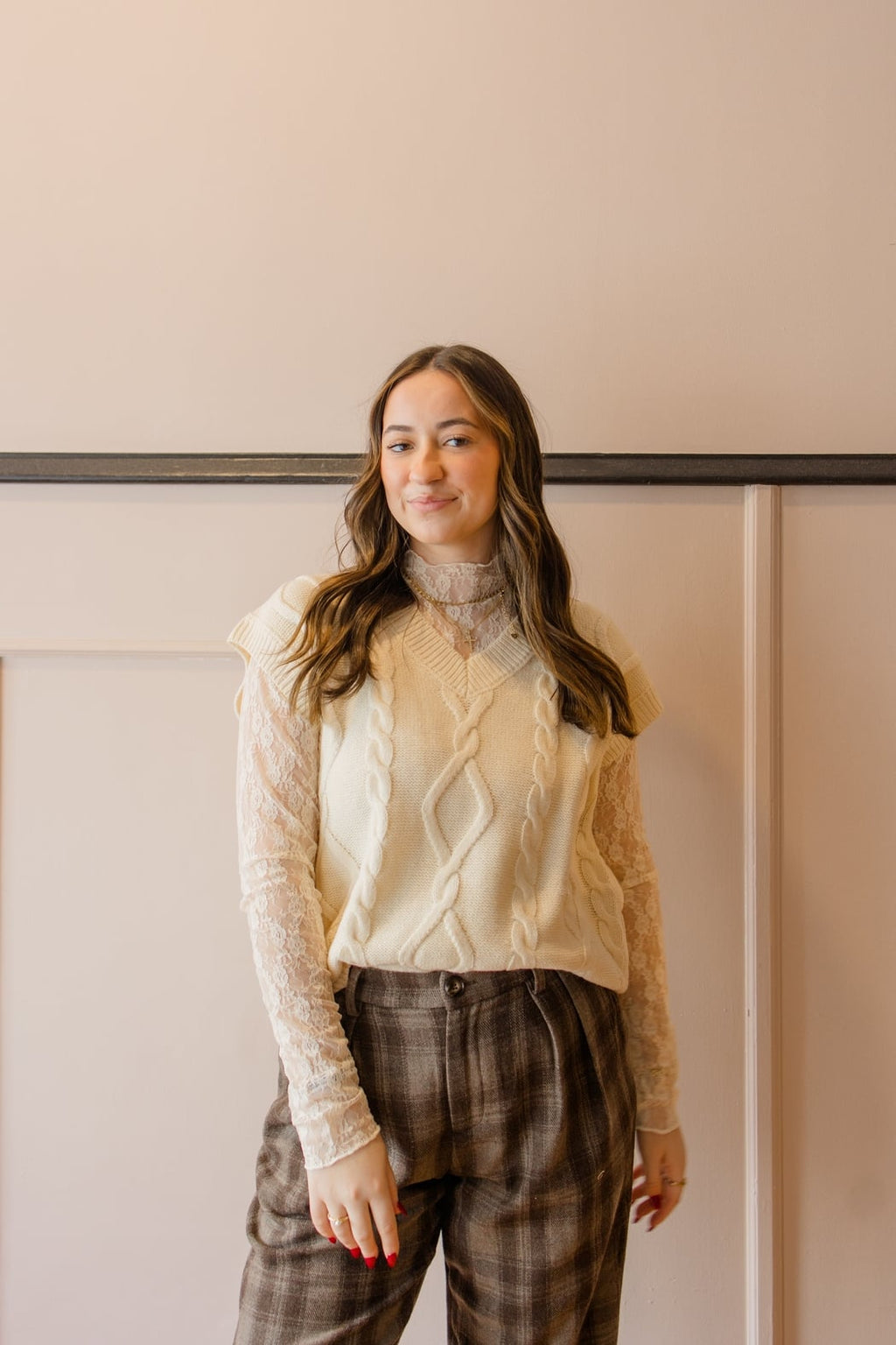 V-Neck Cable Knit Sweater Vest