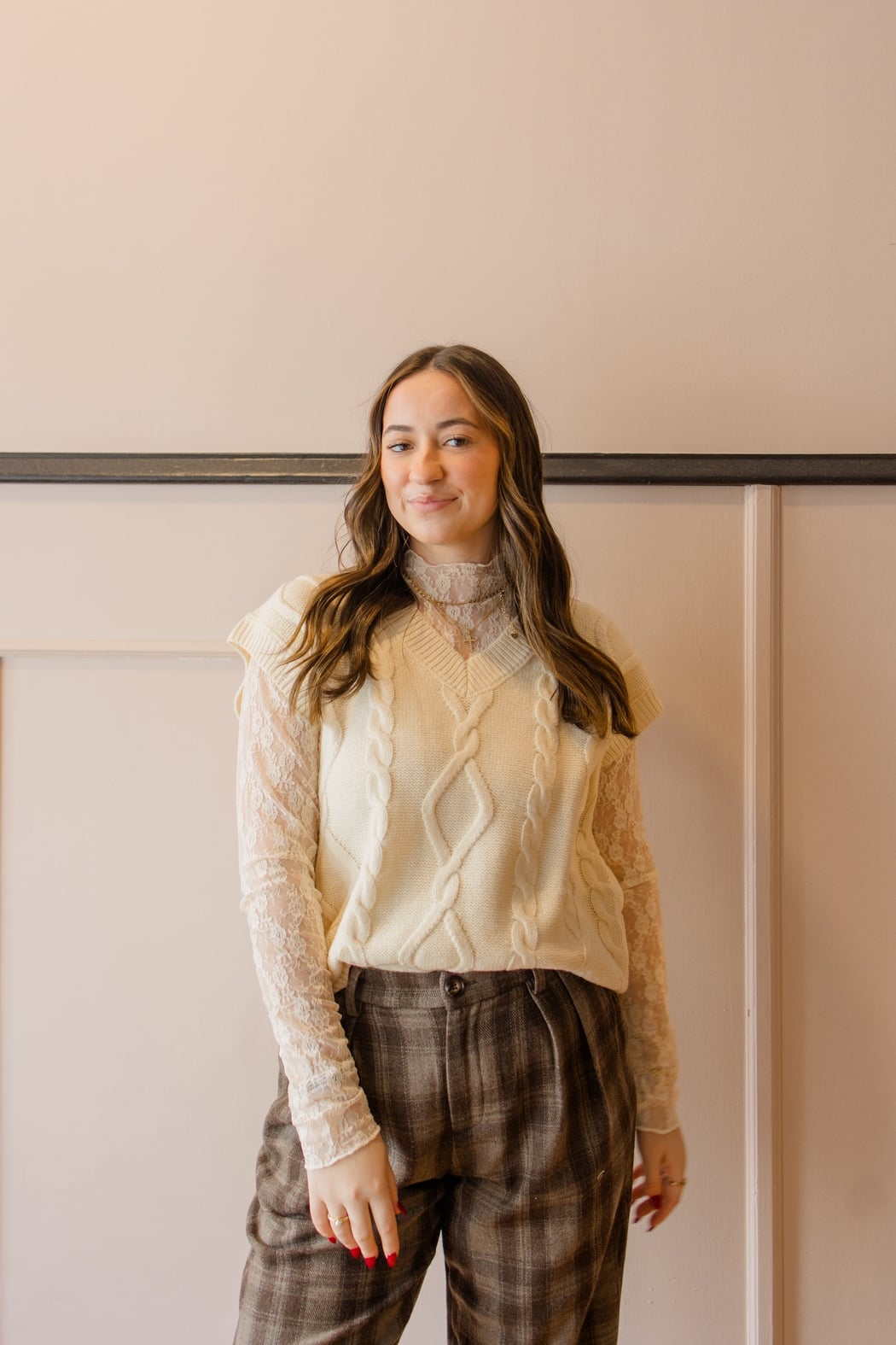 V-Neck Cable Knit Sweater Vest