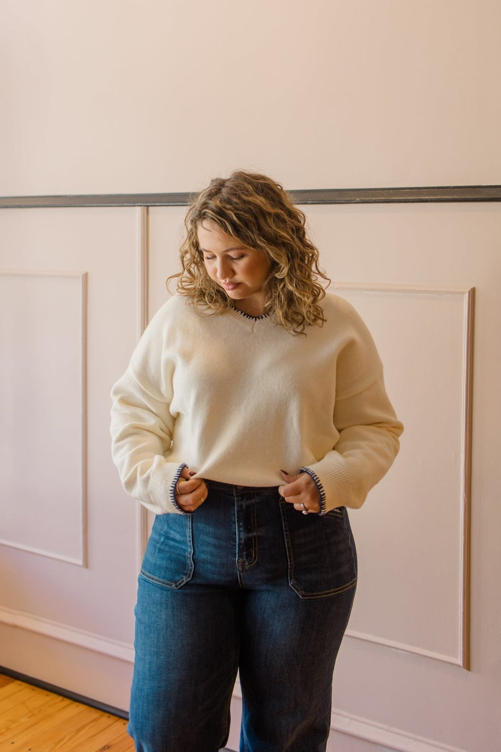 V-Neck Stitch Detail Sweater Top