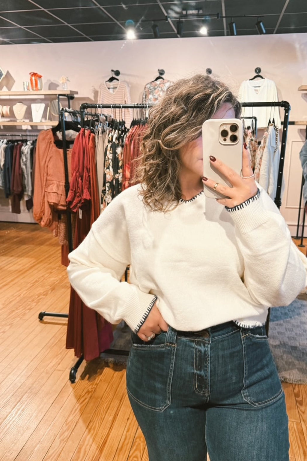 V-Neck Stitch Detail Sweater Top