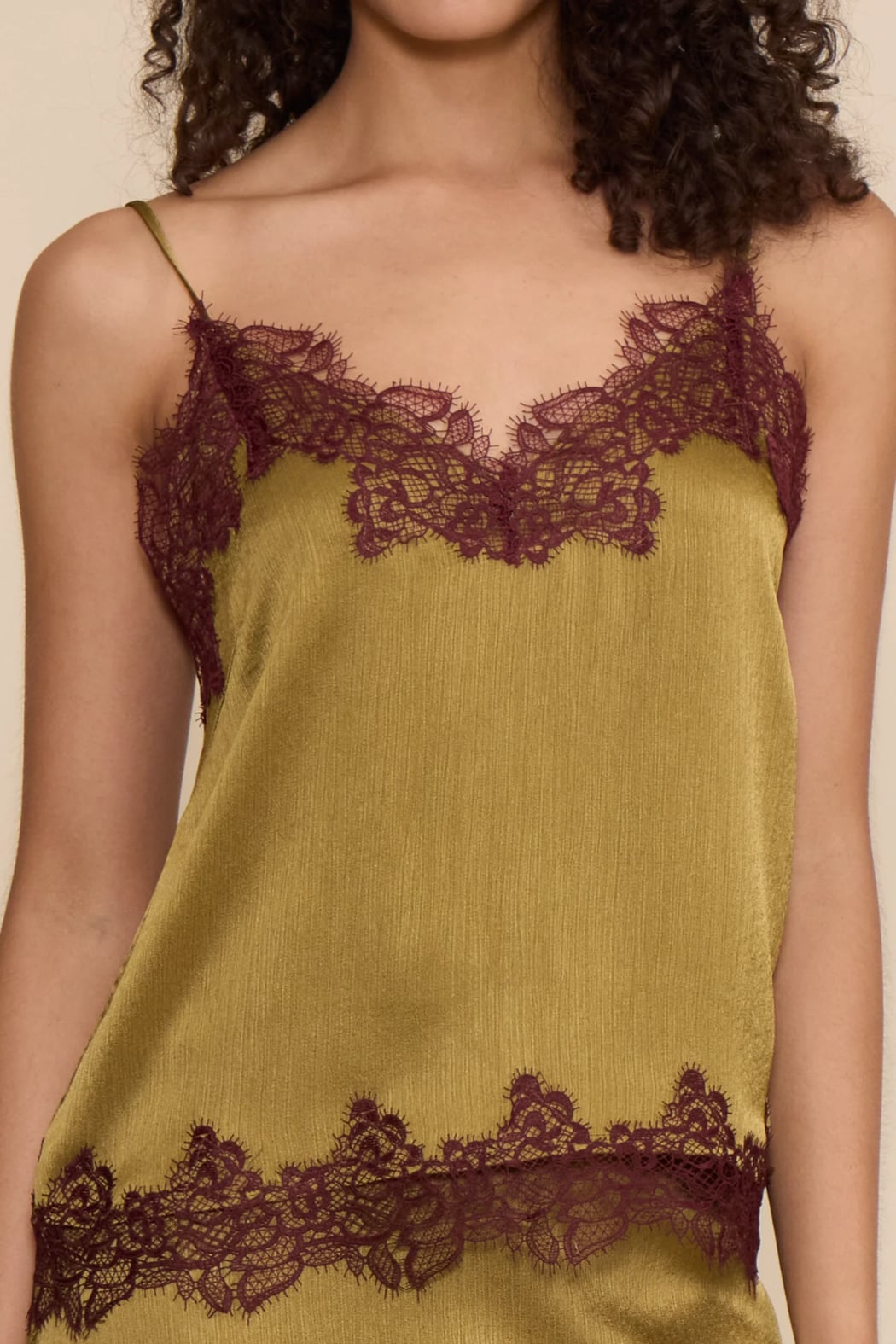 Vanessa Satin Lace Trim Top
