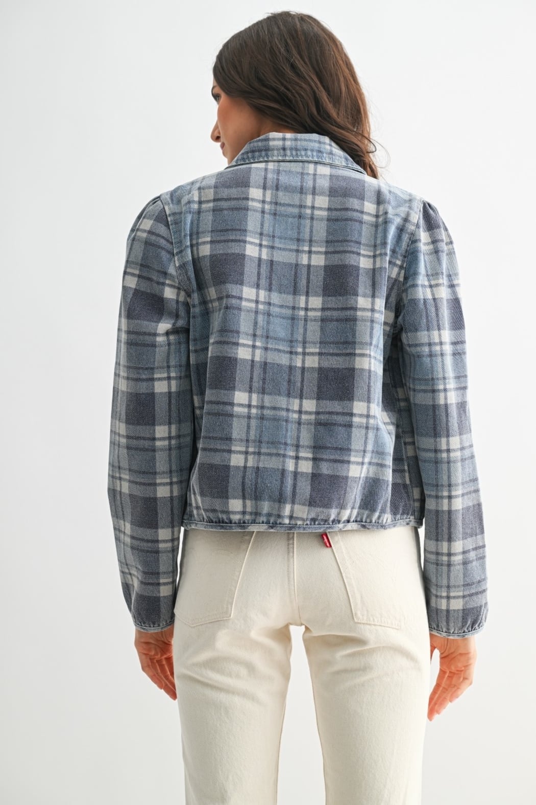 Washed Plaid Denim Jacket