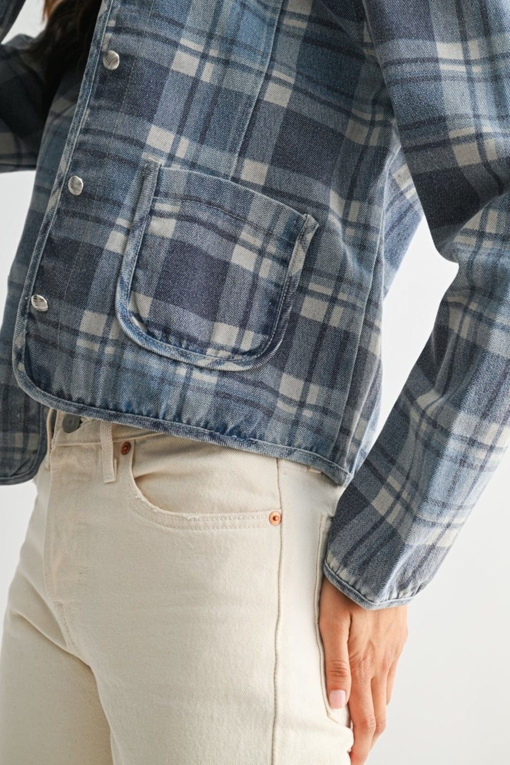 Washed Plaid Denim Jacket