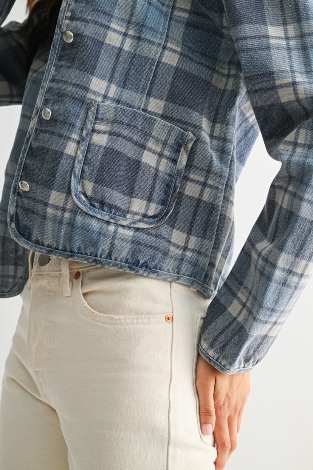 Washed Plaid Denim Jacket