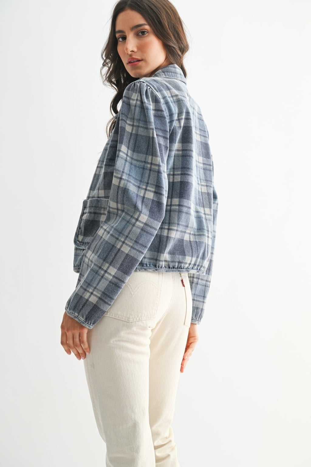 Washed Plaid Denim Jacket