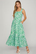 Woven Print Tiered Midi Dress