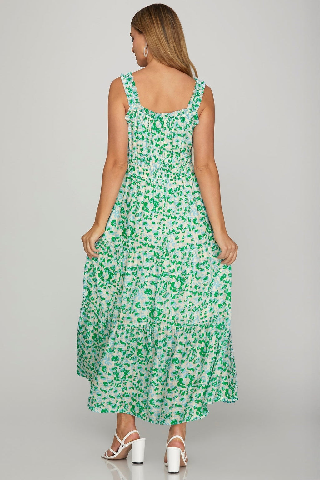 Woven Print Tiered Midi Dress
